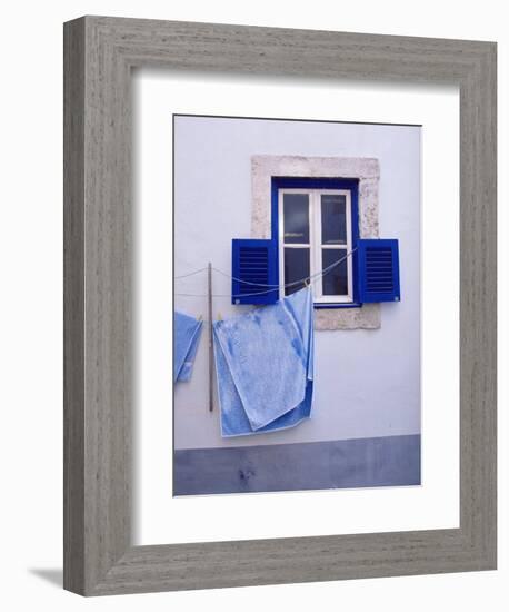 Laundry Hanging on Line at Window in the Moorish Quarter of Alfama, Lisbon, Portugal-Yadid Levy-Framed Premium Photographic Print