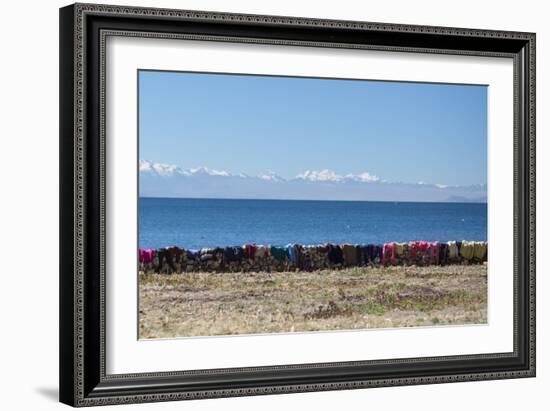 Laundry Hangs on a Wall on Isla Del Sol Along the Edge of Lake Titicaca-Alex Saberi-Framed Photographic Print