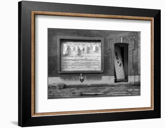 Laundry in Front of the Window of an Abandoned House with a Broken Door-kikkerdirk-Framed Photographic Print