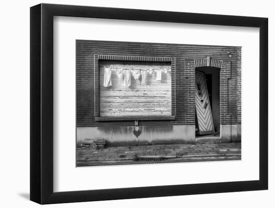 Laundry in Front of the Window of an Abandoned House with a Broken Door-kikkerdirk-Framed Photographic Print