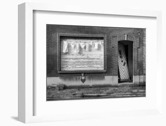 Laundry in Front of the Window of an Abandoned House with a Broken Door-kikkerdirk-Framed Photographic Print