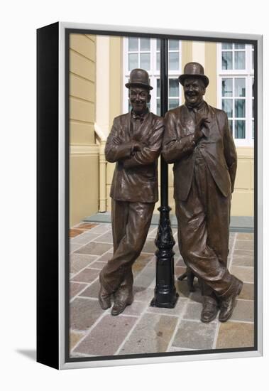 Laurel and Hardy Statue, Coronation Hall, Ulverston, Cumbria, 2009-Peter Thompson-Framed Premier Image Canvas