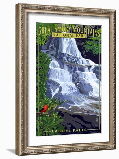 Laurel Falls - Great Smoky Mountains National Park, TN-Lantern Press-Framed Art Print