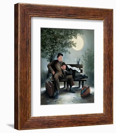 Laurel & Hardy Overnight Bench-Renate Holzner-Framed Art Print