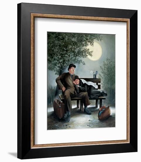 Laurel & Hardy Overnight Bench-Renate Holzner-Framed Art Print