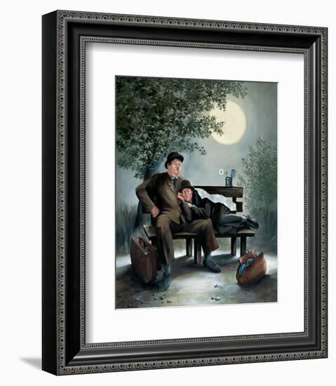 Laurel & Hardy Overnight Bench-Renate Holzner-Framed Art Print