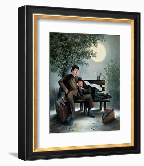 Laurel & Hardy Overnight Bench-Renate Holzner-Framed Art Print