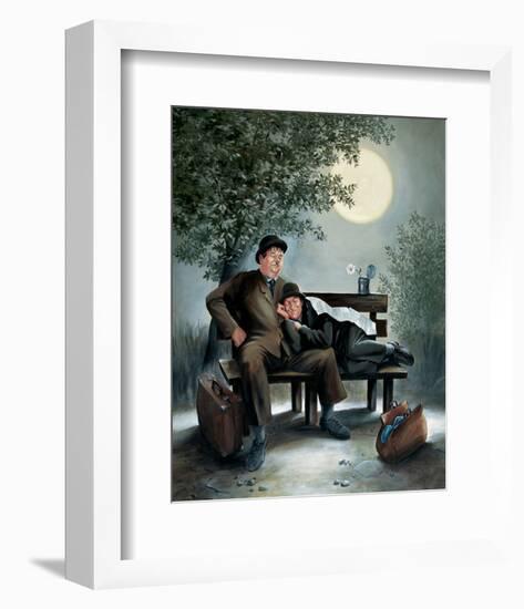 Laurel & Hardy Overnight Bench-Renate Holzner-Framed Art Print