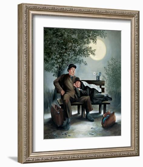 Laurel & Hardy Overnight Bench-Renate Holzner-Framed Art Print