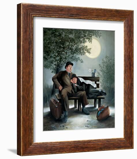 Laurel & Hardy Overnight Bench-Renate Holzner-Framed Art Print