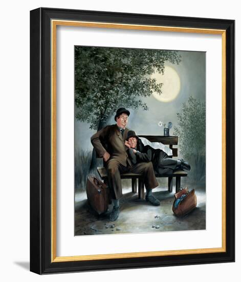 Laurel & Hardy Overnight Bench-Renate Holzner-Framed Art Print