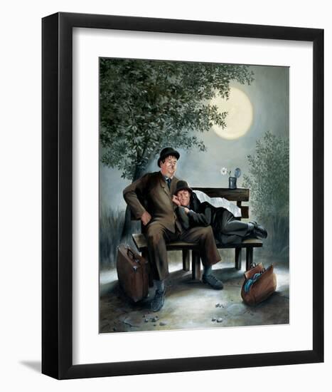 Laurel & Hardy Overnight Bench-Renate Holzner-Framed Art Print