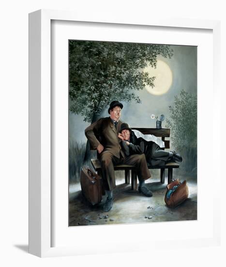 Laurel & Hardy Overnight Bench-Renate Holzner-Framed Art Print