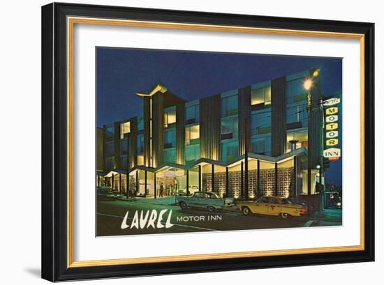 Laurel Motor Inn at Night-null-Framed Art Print