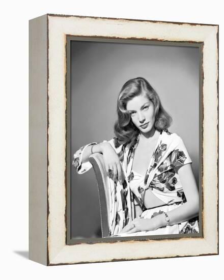 Lauren Bacall, c. 1945 (b/w photo)-null-Framed Stretched Canvas