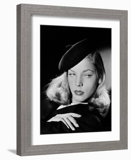 Lauren Bacall en, 1946 (b/w photo)-null-Framed Photo