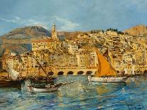 Menton Harbour, (Oil on Canvas)-Laurent Lucien Gsell-Framed Premier Image Canvas