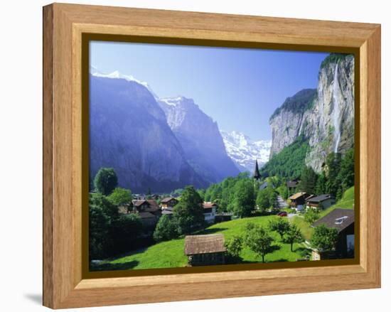 Lauterbrunnen and Staubbach Falls, Jungfrau Region, Swiss Alps, Switzerland, Europe-Roy Rainford-Framed Premier Image Canvas