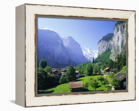 Lauterbrunnen and Staubbach Falls, Jungfrau Region, Swiss Alps, Switzerland, Europe-Roy Rainford-Framed Premier Image Canvas