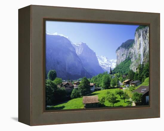 Lauterbrunnen and Staubbach Falls, Jungfrau Region, Swiss Alps, Switzerland, Europe-Roy Rainford-Framed Premier Image Canvas