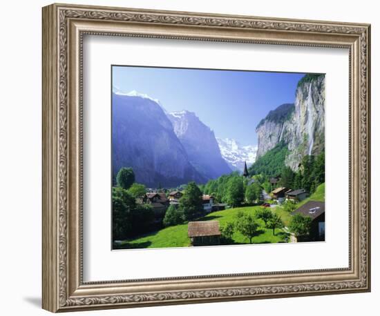 Lauterbrunnen and Staubbach Falls, Jungfrau Region, Swiss Alps, Switzerland, Europe-Roy Rainford-Framed Photographic Print