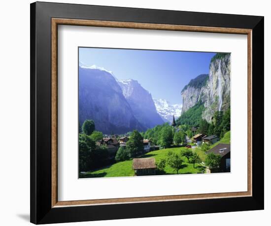 Lauterbrunnen and Staubbach Falls, Jungfrau Region, Swiss Alps, Switzerland, Europe-Roy Rainford-Framed Photographic Print