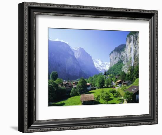 Lauterbrunnen and Staubbach Falls, Jungfrau Region, Swiss Alps, Switzerland, Europe-Roy Rainford-Framed Photographic Print