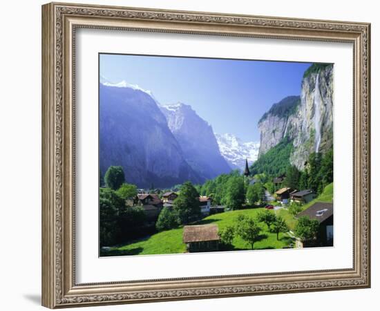 Lauterbrunnen and Staubbach Falls, Jungfrau Region, Swiss Alps, Switzerland, Europe-Roy Rainford-Framed Photographic Print