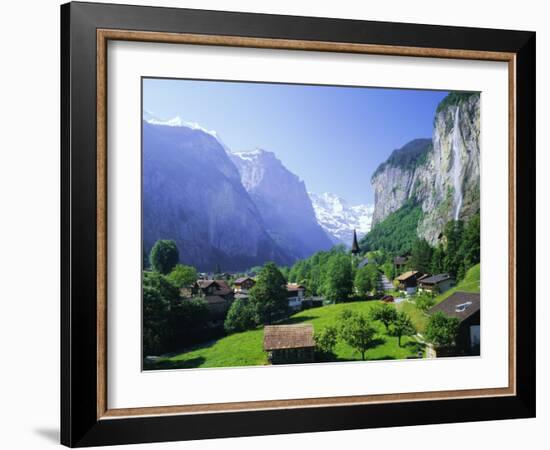 Lauterbrunnen and Staubbach Falls, Jungfrau Region, Swiss Alps, Switzerland, Europe-Roy Rainford-Framed Photographic Print