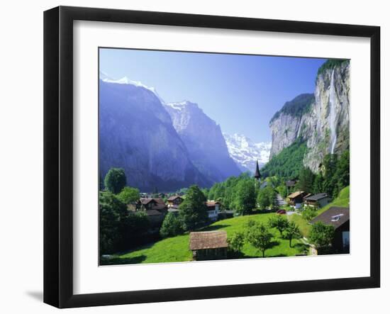 Lauterbrunnen and Staubbach Falls, Jungfrau Region, Swiss Alps, Switzerland, Europe-Roy Rainford-Framed Photographic Print