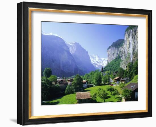 Lauterbrunnen and Staubbach Falls, Jungfrau Region, Swiss Alps, Switzerland, Europe-Roy Rainford-Framed Photographic Print