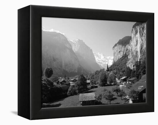 Lauterbrunnen and Staubbach Falls, Jungfrau Region, Swiss Alps, Switzerland, Europe-Roy Rainford-Framed Premier Image Canvas