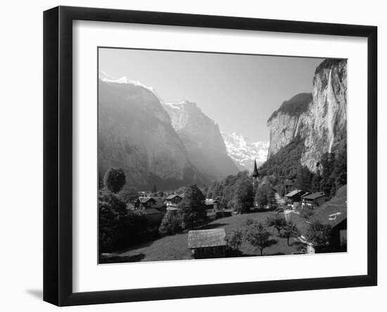 Lauterbrunnen and Staubbach Falls, Jungfrau Region, Swiss Alps, Switzerland, Europe-Roy Rainford-Framed Photographic Print