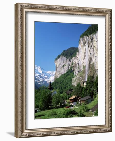 Lauterbrunnen and Staubbach Falls, Jungfrau Region, Switzerland-Roy Rainford-Framed Photographic Print