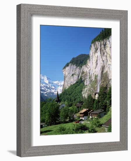 Lauterbrunnen and Staubbach Falls, Jungfrau Region, Switzerland-Roy Rainford-Framed Photographic Print