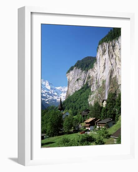 Lauterbrunnen and Staubbach Falls, Jungfrau Region, Switzerland-Roy Rainford-Framed Photographic Print