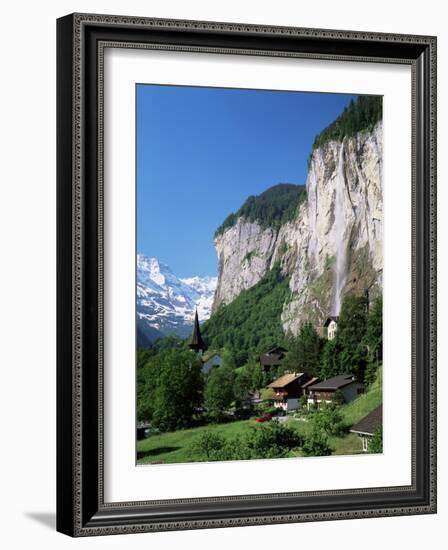 Lauterbrunnen and Staubbach Falls, Jungfrau Region, Switzerland-Roy Rainford-Framed Photographic Print