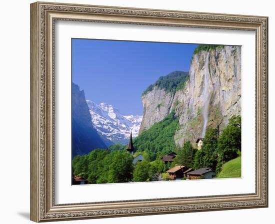 Lauterbrunnen and Staubbach Falls, Jungfrau Region, Switzerland-Roy Rainford-Framed Photographic Print