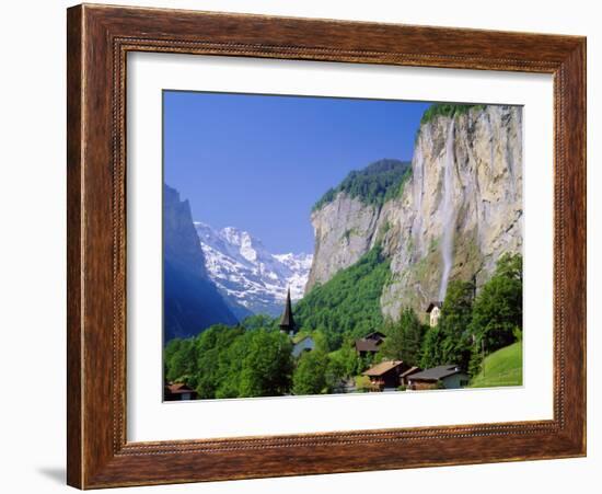 Lauterbrunnen and Staubbach Falls, Jungfrau Region, Switzerland-Roy Rainford-Framed Photographic Print