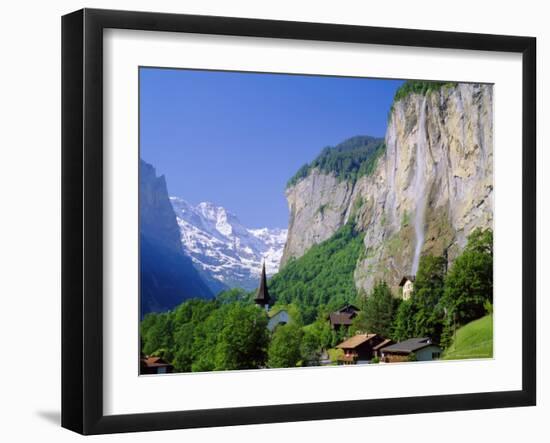 Lauterbrunnen and Staubbach Falls, Jungfrau Region, Switzerland-Roy Rainford-Framed Photographic Print