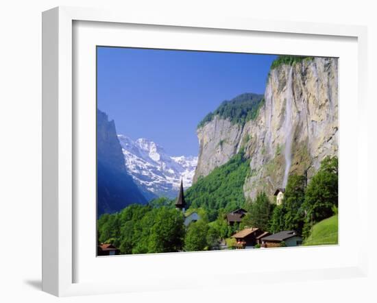 Lauterbrunnen and Staubbach Falls, Jungfrau Region, Switzerland-Roy Rainford-Framed Photographic Print