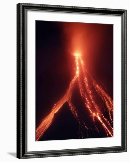 Lava Cascades Down the Slopes of Mayon Volcano in a Continuing Mild Eruption at Dusk, Philippines-null-Framed Photographic Print