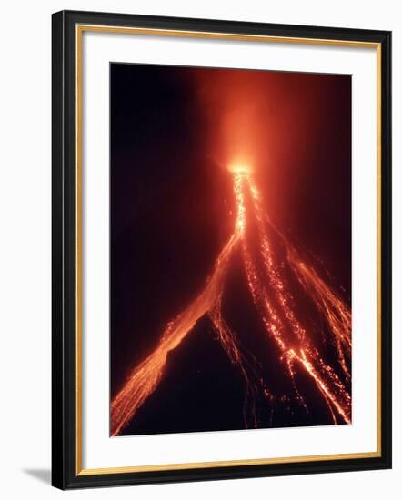 Lava Cascades Down the Slopes of Mayon Volcano in a Continuing Mild Eruption at Dusk, Philippines-null-Framed Photographic Print