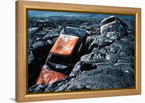 Lava Flow Carrying Automobiles-null-Framed Premier Image Canvas