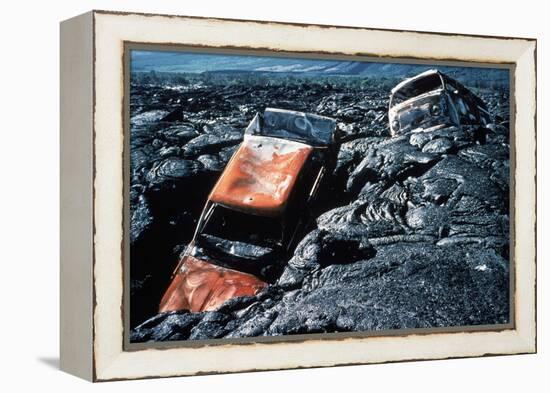 Lava Flow Carrying Automobiles-null-Framed Premier Image Canvas