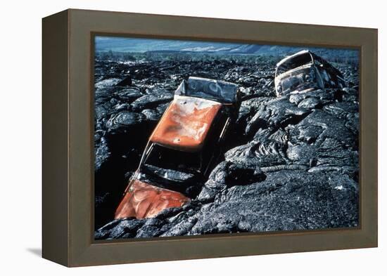 Lava Flow Carrying Automobiles-null-Framed Premier Image Canvas