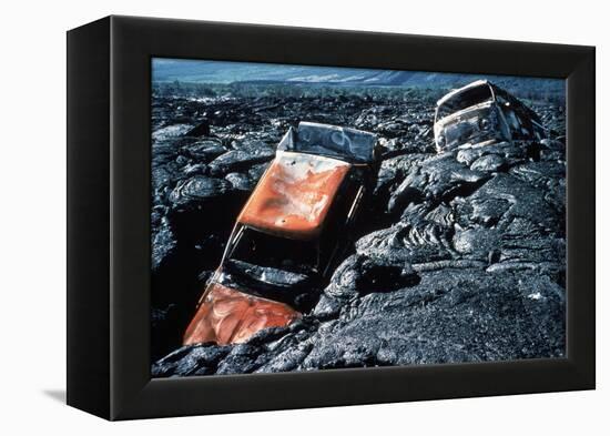 Lava Flow Carrying Automobiles-null-Framed Premier Image Canvas