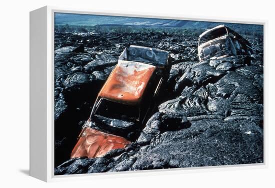 Lava Flow Carrying Automobiles-null-Framed Premier Image Canvas