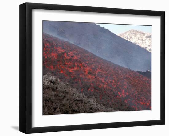 Lava Flow During Eruption of Mount Etna Volcano, Sicily, Italy-Stocktrek Images-Framed Photographic Print
