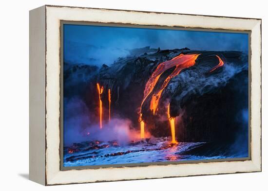 Lava flow entering the ocean at dawn, Hawaii Volcanoes National Park, The Big Island, Hawaii, USA-Russ Bishop-Framed Premier Image Canvas